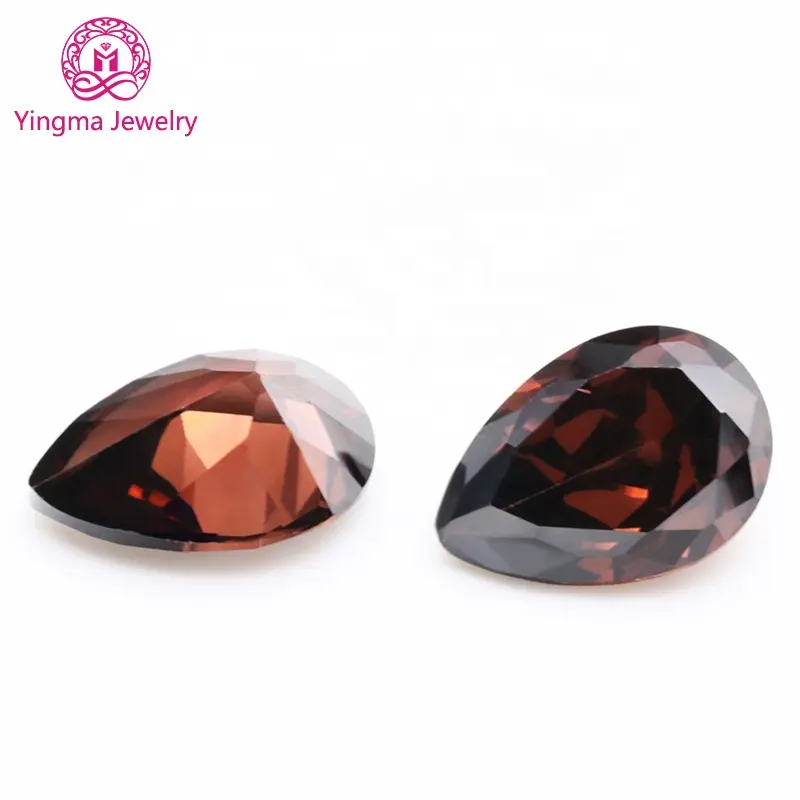 High quality loose cz zircon special stones 2*3 mm to 10*14 mm pear shape brown color cubic zirconia gemstone for fine jewelry