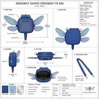 Sac bandoulière Ita Bag en cuir PU bleu en forme de libellule avec fenêtre en PVC, ailes irisées, fabrication d'échantillons OEM ODM