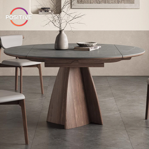 Mesa de comedor redonda extensible moderna de gama alta pequeña mesa de comedor de piedra sinterizada de madera maciza multifuncional para el hogar - Product Image 1