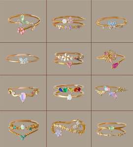 Dainty Stackable <strong>Gold</strong> Flower Heart Bow <strong>Ring</strong> Statement Pink Zircon Moonstone Butterfly Pastel Petal Adjustable Wedding <strong>Ring</strong> <strong>Set</strong> - Product Image 2