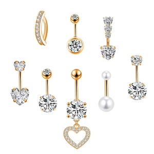 Sıcak satış 316L paslanmaz çelik pembe zirkon şeftali kalp göbek halkası 6mm tırnak Piercing göbek takısı toptan - Product Image 6