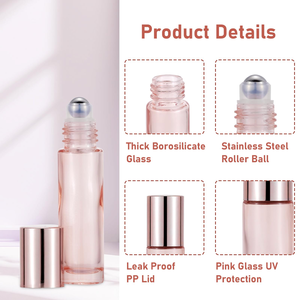 Botella de Vidrio Rosa Dorado de 5ml 10ml para Crema de Aceite Esencial para Ojos, con Bolas Rodantes de Acero Inoxidable Rosadas, en Stock - Product Image 4