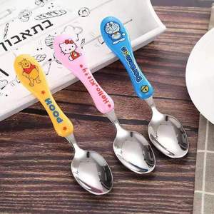 Cuchara de acero inoxidable con dibujos animados, tipo cónico pequeño para niños, cucharas de entrenamiento para alimentación de bebés, necesidades diarias para el hogar - Product Image 1