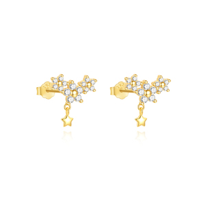Pendientes Pequeños de Plata 925 con Forma de Estrella y Flor, con Circonita, para Chicas Jóvenes - Product Image 1