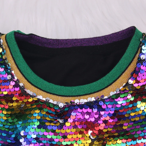 Nuovo Design Mardi Gras Abito Boutique per bambini <span class=keywords><strong>Vestiti</strong></span> con paillettes a 7 anni con applicazioni a manica corta - Product Image 5