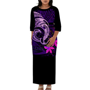 Personalizado nuevo Samoan estampado polinesio Puletasi media manga cuello redondo vestido de gran tamaño señoras largo Maxi Vestido <span class=keywords><strong>2</strong></span> piezas conjunto trajes - Product Image 4