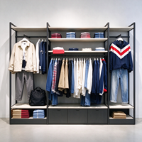 Porte-vêtements en métal noir, table ronde à niveaux, étagère grise, tringle de suspension, CE ETL, vente en gros, vente au détail, boutique