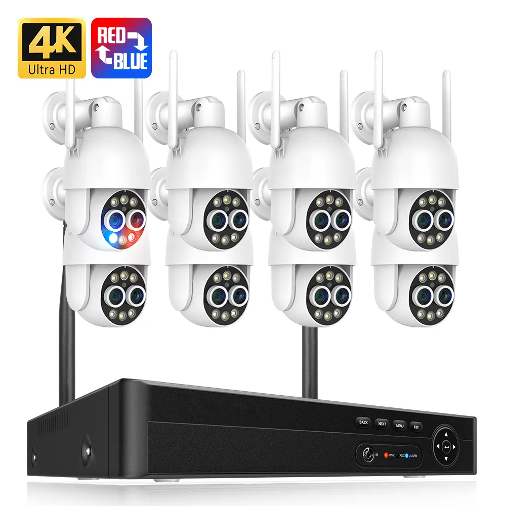 Dubbele Lens Auto Human Tracking 8x Zoom Ip Wifi Ptz Auto Tracking Camera 4K Bewakingscamera Wifi Met Nvr Kit