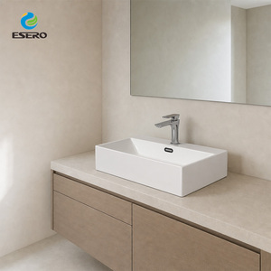 Lavabo Rectangular de Diseño Minimalista, Lavabo de Cerámica con Acabado Blanco Brillante para Hotel, Lavabo de Encimera con un Solo Orificio - Product Image 4