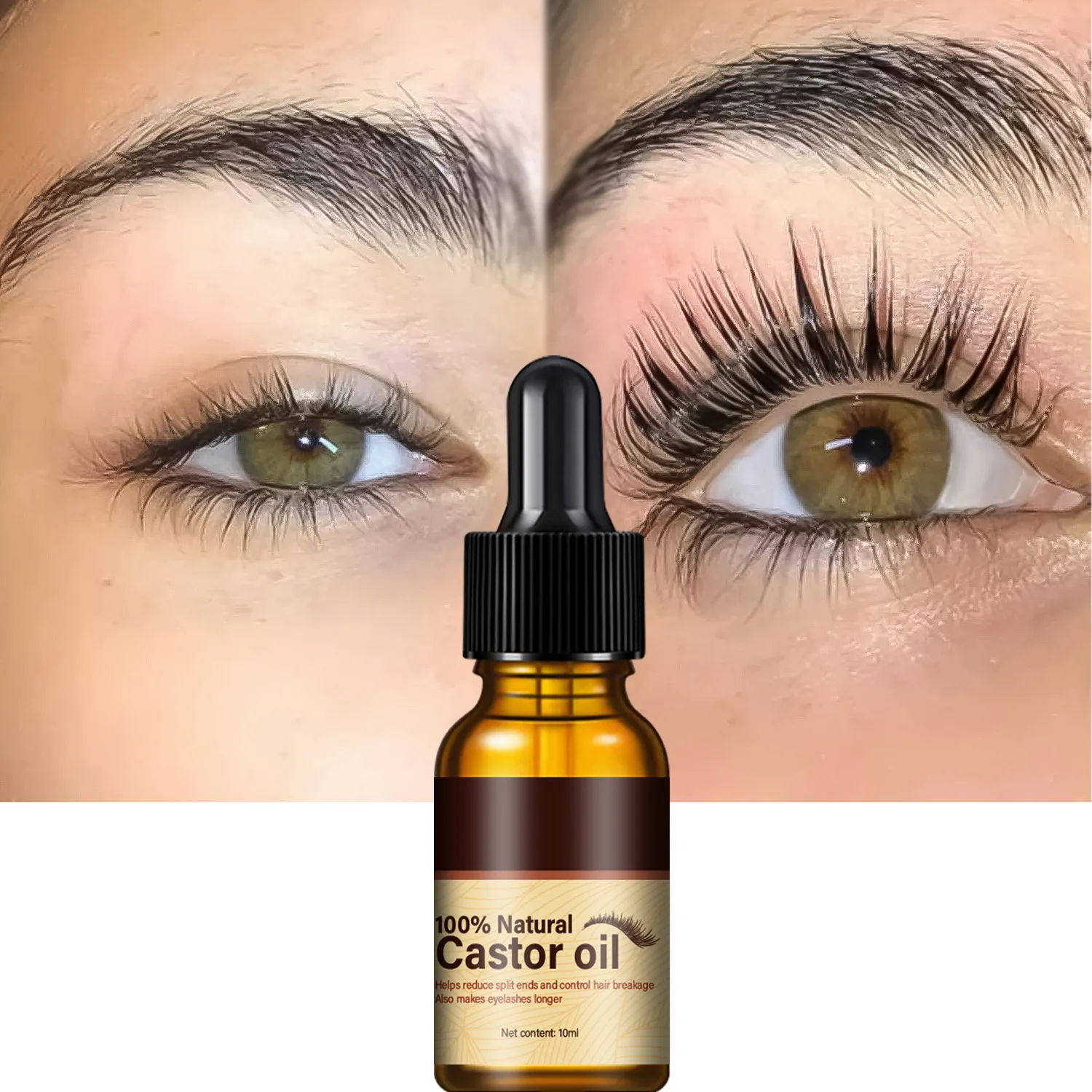 Venta al por mayor 100% Pure Organic Eyelash Growth Hair Eye Lash Brow Enhancer Eyebrow Serum Etiqueta privada Aceite de ricino