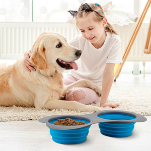 Cuenco plegable para perros con forma de hueso <span class=keywords><strong>grande</strong></span>-Comedero doble de silicona plegable de tamaño extra para viajes de razas grandes - Product Image 2