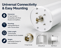 Antenne de plafond verticale 5G à gain élevé 12dBi, large bande 698-2700MHz, connecteur N mâle N femelle, pour bureau et domicile