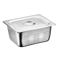 Desain Modern Ramah Lingkungan yang Dapat Disesuaikan, Loyang GN Persegi Panjang Stainless Steel 201 Berlubang, untuk Penyajian Makanan di Dapur Komersial
