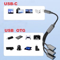 Câble séparateur USB/Type C Y 1 3 Adaptateur de concentrateur USB femelle en nylon 6A Câble d'extension de charge rapide pour PC Ordinateur portable PS5 Xbox Mac Écouteurs