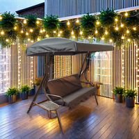 Fauteuil suspendu de jardin moderne en métal à 3 places avec plateau à thé et auvent convertible