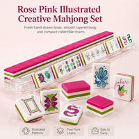 Ensemble de Mahjong américain moderne de luxe romantique rouge rose, 160 tuiles en acrylique, portable pour le divertissement et les rassemblements sociaux
