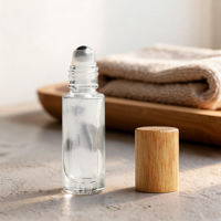 Botellas de Vidrio Recargables de 5 ml y 10 ml con Tapas de Bambú, Ideales para Viajes, Cosméticos, Cuidado Personal, Botellas con Rodillo