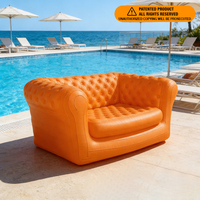 Luxuriöses orangefarbenes, getuftetes modulares 2-Sitzer-Sofa, Outdoor-Sessel, Chesterfield-Lounge-Couch für Gartenpartys und Vermietung