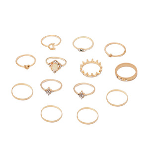 Juego de Anillos de Moda con Ópalo, Diseño de Estrella, Luna y Corona, Anillo de Cóctel, Joyería para Mujer, Regalo, Juego de 13 Piezas - Product Image 5