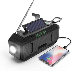 Radio d'urgence météo multifonctionnelle portable à manivelle solaire avec lampe torche, haut-parleur 5.0, AM/FM et batterie externe 5000 mAh - Product Image 1
