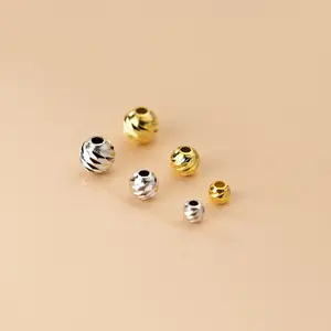 3-5MM S925 Silver 18k Gold Beads Radium Spiral Pattern Beads DIY Bracelet Spacer Beads For Jewelry Making Accessories Supplier