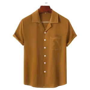 Sommer Männer Hawaii hemden Lässig Einfarbig Kurzarm Tasche Revers Kragen Knopf Streetwear Shirt