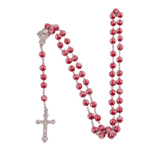 Fabbrica 8 millimetri Rosso di plastica del branello del fiore della Rosa Intagliato Cattolica <span class=keywords><strong>Argento</strong></span> Crocifisso <span class=keywords><strong>collana</strong></span> Del <span class=keywords><strong>Rosario</strong></span> per la Preghiera - Product Image 2