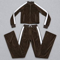Ensemble de survêtement en velours Y2K pour femmes, veste zippée à manches longues, pantalon à cordon de serrage, couleur contrastée, tenue 2 pièces pour femmes