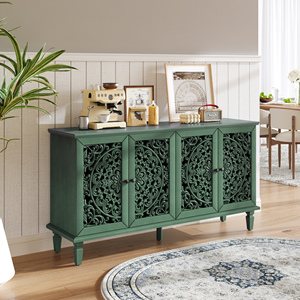 Antique Buffet Cabinet 60 Inch Floral Carvings Solid Wood Legs Adjustable <b>Shelves</b> TV <b>Stand</b> Storage Furniture - Product Image 1