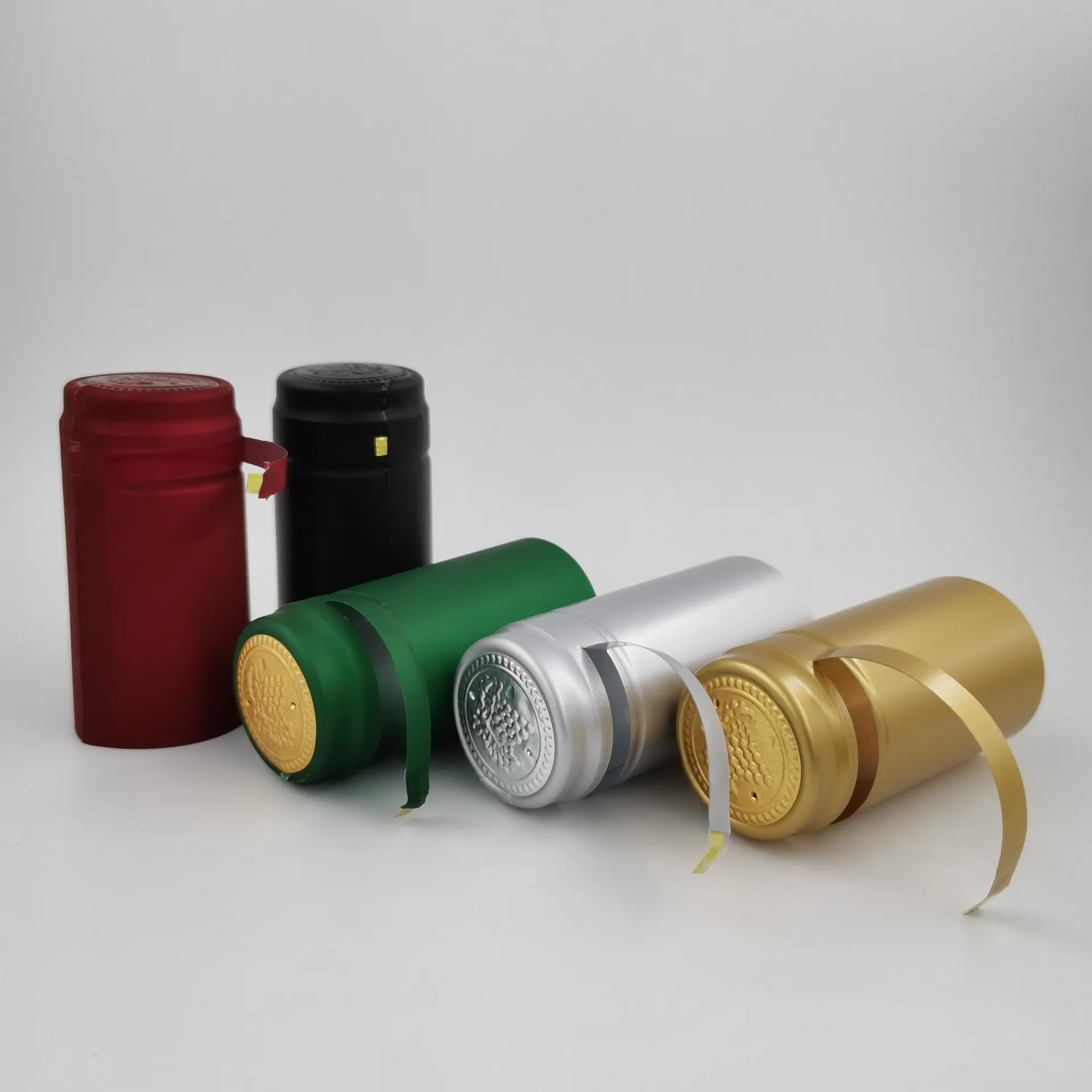 Wholesale custom aluminum capsule heat shrink wrap pvc for wine bottle cap seal with tear off