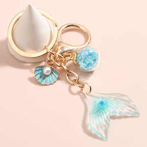 Creative Ocean Mermaid Cartoon Zinc Alloy Carabiner Keychain Custom Logo Drip Oil Gradient Fish Tail Scale Design for