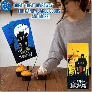 Bolsas de papel para Halloween con fondo cuadrado, diseño de <span class=keywords><strong>Castillo</strong></span> personalizado, comida horneada, regalos de dulces festivos personalizados - Product Image 4