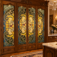 Handgefertigtes Barock-Medaillon mit Kathedralenglas-Textur, Silber-Bleiverzierung, Dekoratives Panel für Europäische Hotels und Restaurants