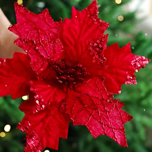 Fleur artificielle de Noël scintillante 20 cm, fleur de Noël rouge de première qualité, fleur artificielle de Noël rouge - Product Image 3