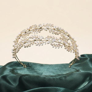 Couronne <span class=keywords><strong>de</strong></span> mariage élégante et classique, style romain, avec feuilles <span class=keywords><strong>de</strong></span> zircon doré et double rangée <span class=keywords><strong>de</strong></span> perles, unique, pour mariée et bal <span class=keywords><strong>de</strong></span> promo, qualité professionnelle - Product Image 1