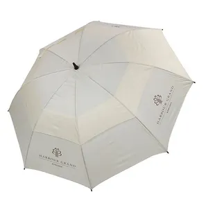 Guarda-chuva de golfe de marca impressa em massa com logotipo personalizado de publicidade, estrutura de fibra à prova de vento de dupla camada, transparente e automática
