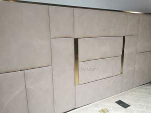 Современная мебель для хранения, двойные кровати из натуральной кожи, итальянская роскошная кожаная кровать большого размера с золотыми краями - Product Image 6