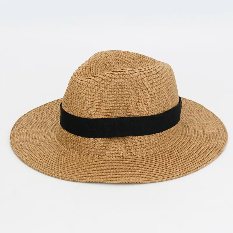 Topi Panamax bertepi besar, topi musim panas bersirkulasi, topi koboi jerami untuk pria wanita