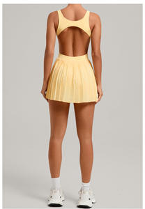 カスタムロゴ入りサマーレディースバックレススポーツドレス露出防止プリーツスカートアウトドアフィットネステニススカート - Product Image 5