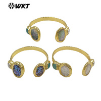 MPB138 Bracelet manchette de luxe plaqué or 18 carats avec coquillage naturel, pierre et perle, style bohème pour femme, idéal comme cadeau