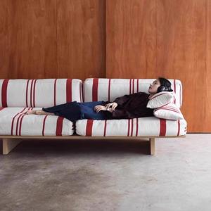 Vintage Style Solid <b>Wood</b> <b>Sofa</b> Three Seater Straight Line Design Retro Fabric Upholstered For Small Living Rooms And Guesthouses - Product Image 4