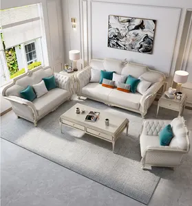 Amerikaanse High-End Villa Houten Sectionele Sofa Set Massief Houten Zachte Rug Franse Stijl Bank Voor Woonkamer Hotel