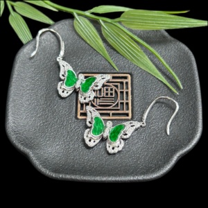 <span class=keywords><strong>Orecchini</strong></span> a Farfalla in Giadeite Naturale Birmana di Grado A, Argento Sterling 925 con Incastonatura in Giadeite Verde, Stile Femminile alla Moda - Product Image 5