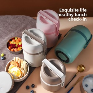 HENGCW Boîte à lunch isotherme portable <span class=keywords><strong>de</strong></span> grande capacité en acier inoxydable 304 <span class=keywords><strong>Pot</strong></span> à vide à trois couches pour étudiants et employés <span class=keywords><strong>de</strong></span> bureau - Product Image 2