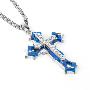 Iced Out Herren-Kreuzkette Punk Gothic Mehrschichtiger Strass-Anhänger Edelstahlkette Hip Hop Biker Schmuck Geschenk - Product Image 4