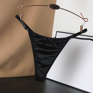 Culottes string en satin pour femmes, avec joli nœud, fines bretelles réglables, taille basse, lingerie de luxe en soie glacée, OEM ODM - Product Image 4
