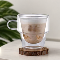 125 260ml Creative Double Couche Haute Borosilicate Verre Géométrique Tasse Ménage avec Poignée Bureau Isolé Thé Infuseur Tasse