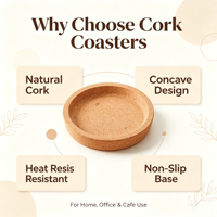 Sous-verre en liège naturel concave, résistant à la chaleur, antidérapant, protection de table pour tasses à café et thé, usage quotidien à la maison et en cuisine