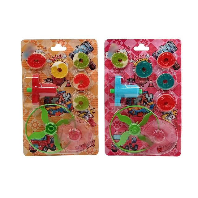 Colorful Circle Shape Gummy Fruit Jelly Soft Candy and Flying Earthly Rotation Toy