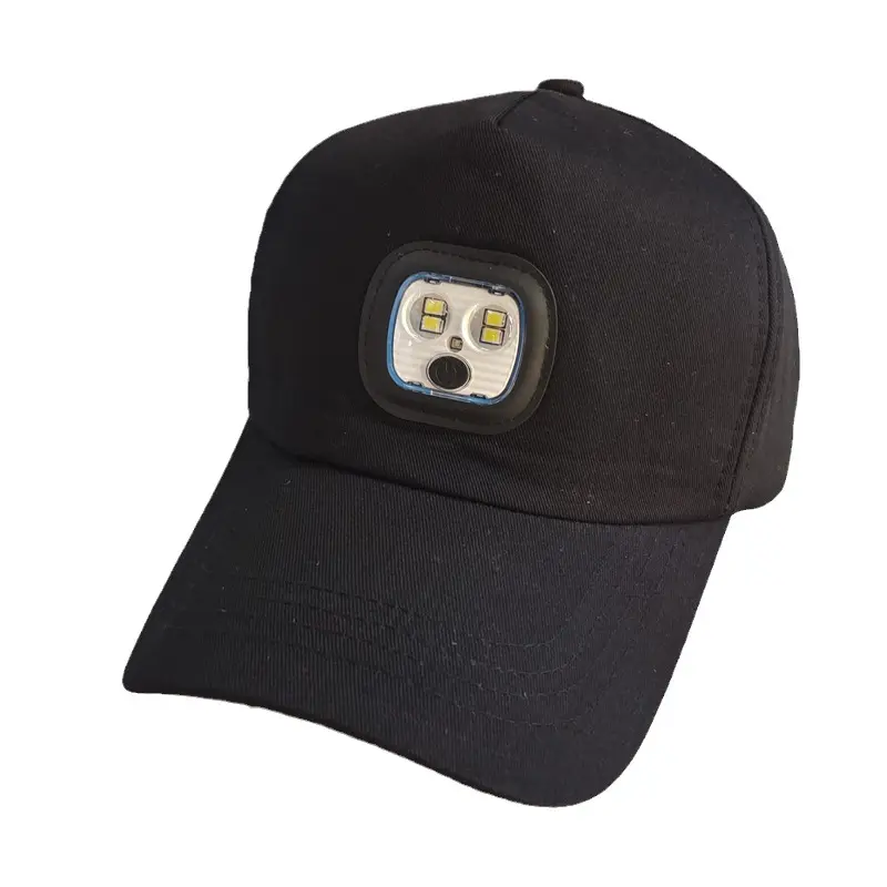 Boné de beisebol LED com luz brilhante removível chapéu clássico ajustável farol embutido livre de mãos chapéu preto